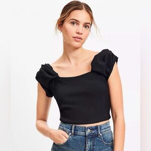 NWT LOFT Black Crepe Structured Off The Shoulder Ruched Top Shirt Blouse Tee 12